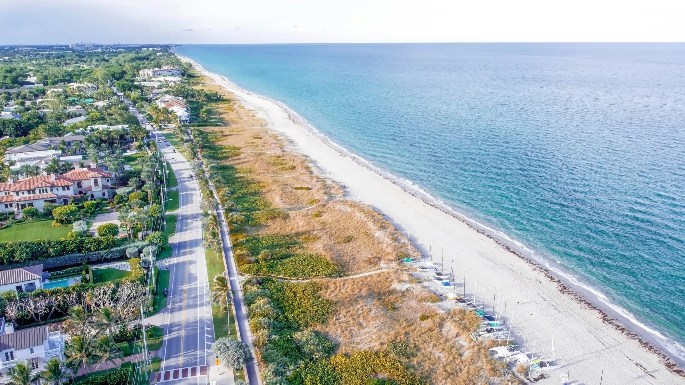 Delray Beach shoreline along A1A with the beach and oceanfront buildings