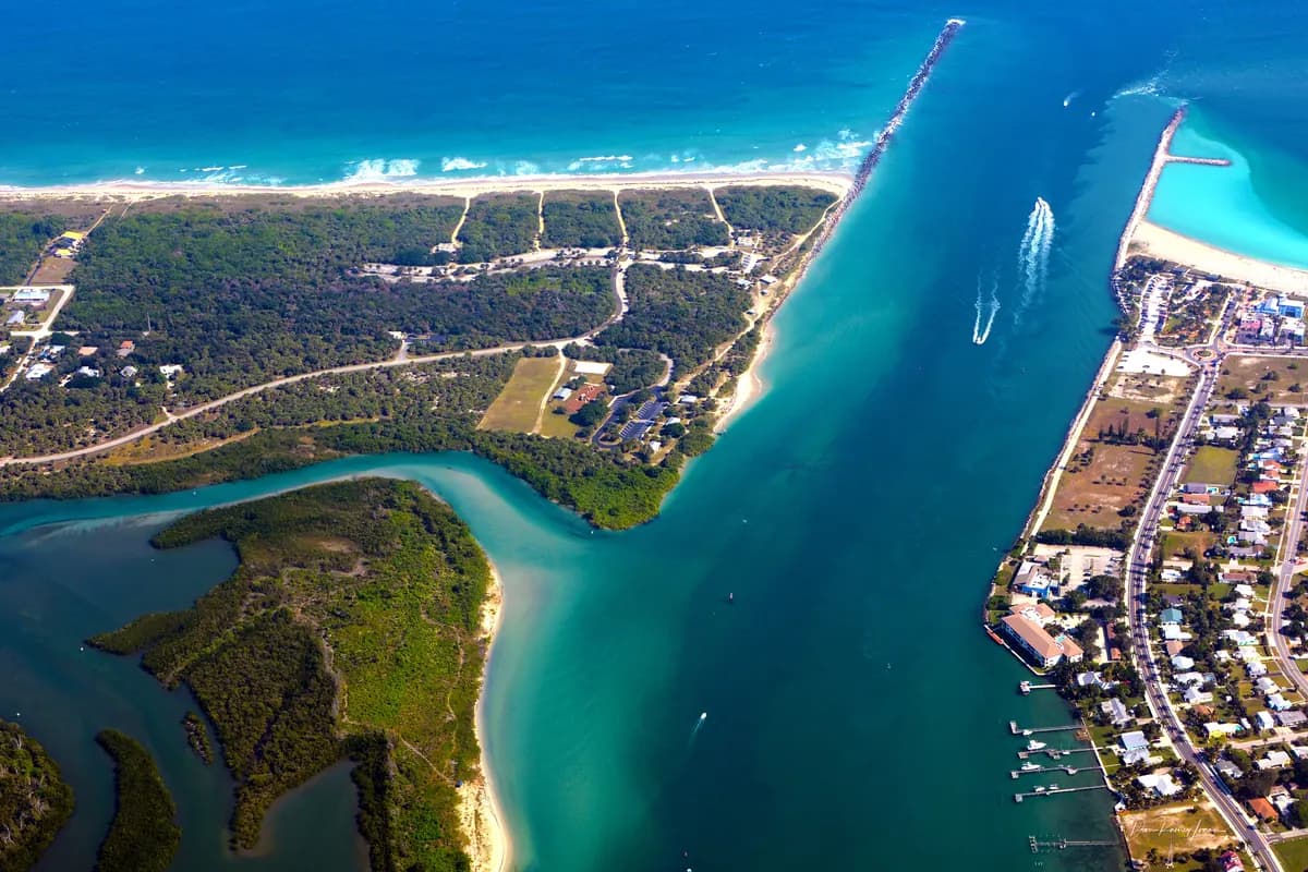 Aerial view of the Fort Pierce Inlet in Fort Pierce, Florida