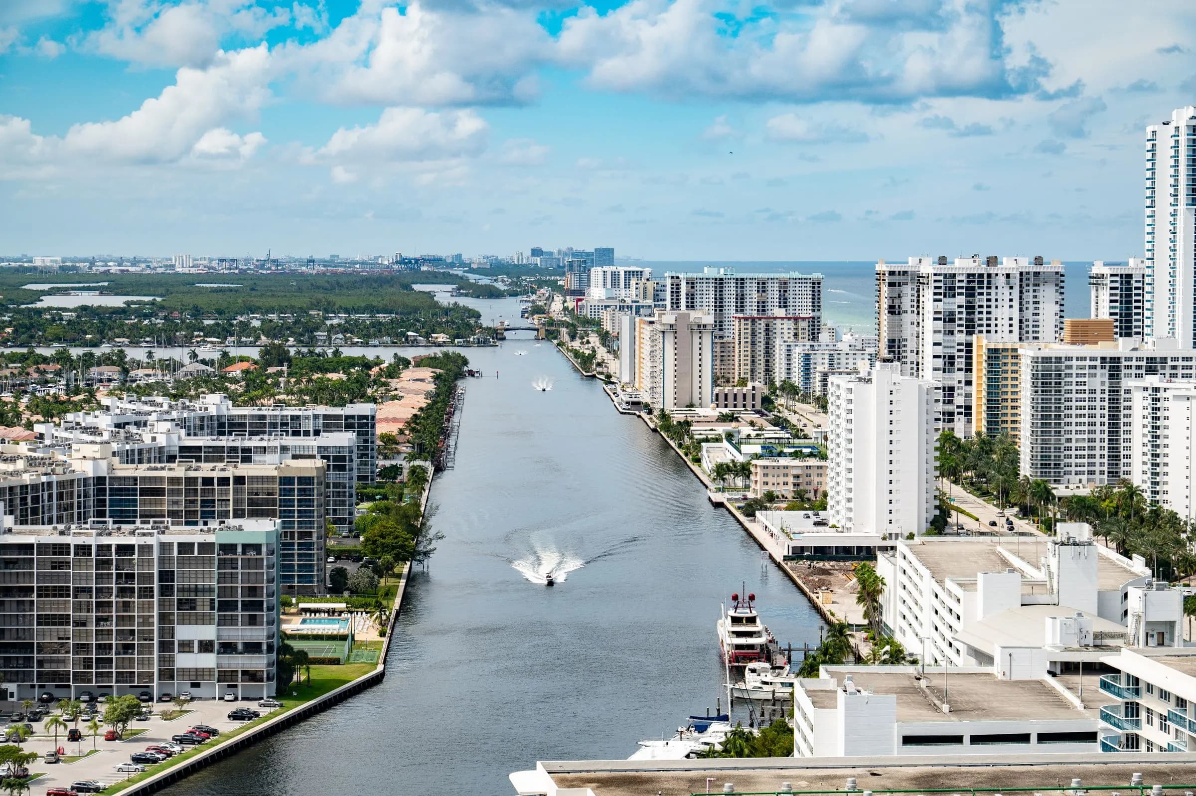 Aerial view of the Hollywood, Florida coastal cityscape
