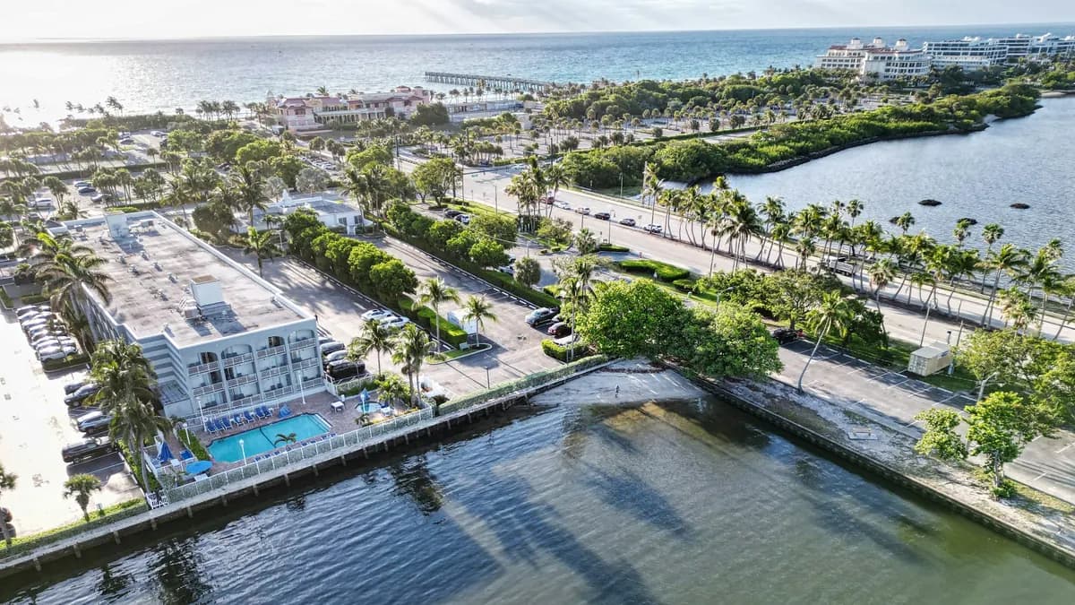 Drone view of Lake Worth Beach and its waterfront